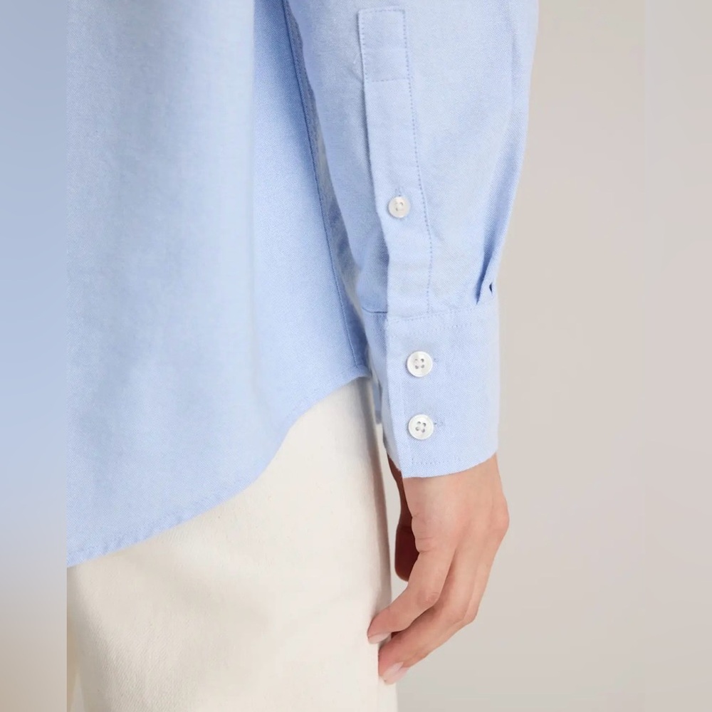 like new quince organic cotton relaxed oxford button up shirt pale blue XS - Picture 9 of 13